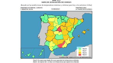 Mapa de la primera ola de calor de verano de 2021.
