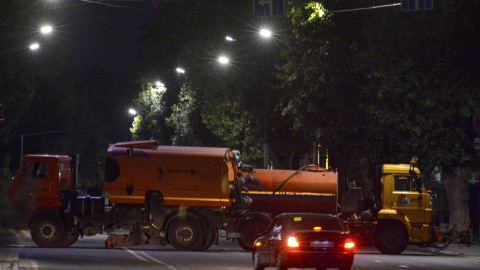 Varios camiones bloquean el acceso a la ciudad de Roston, en el sur de Rusia, a 24 de junio de 2023 Varios camiones bloquean el acceso a la ciudad de Roston, en el sur de Rusia, a 24 de junio de 2023