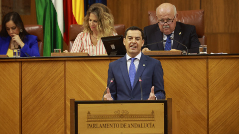 El Presidente de la Junta, Juanma Morero, durante su comparecencia El Presidente de la Junta, Juanma Morero, durante su comparecencia