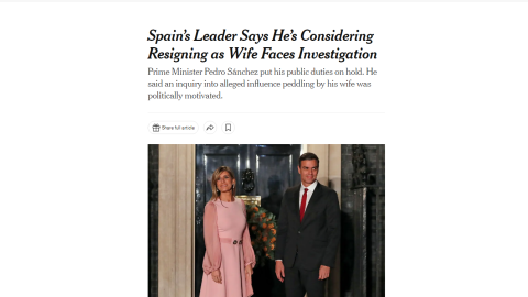 25/04/2024 Noticia publicada este miércoles en el 'New York Times'. 25/04/2024 Noticia publicada este miércoles en el 'New York Times'.