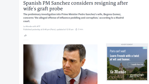 25/04/2024 Noticia publicada este miércoles en el diario francés 'Le Monde'. 25/04/2024 Noticia publicada este miércoles en el diario francés 'Le Monde'.