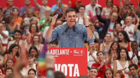 Pedro Sánchez, durante el mitin de cierre de campaña del PSOE. Pedro Sánchez, durante el mitin de cierre de campaña del PSOE.