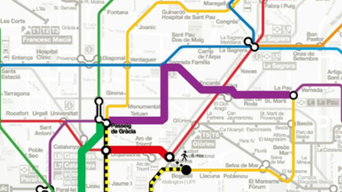 Mapa de afectaciones en la línia 4 de metro de Barcelona. Mapa de afectaciones en la línia 4 de metro de Barcelona.
