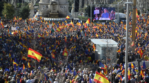 Cientos de personas durante una manifestación convocada por el PP, a 28 de enero de 2024, en Madrid Cientos de personas durante una manifestación convocada por el PP, a 28 de enero de 2024, en Madrid