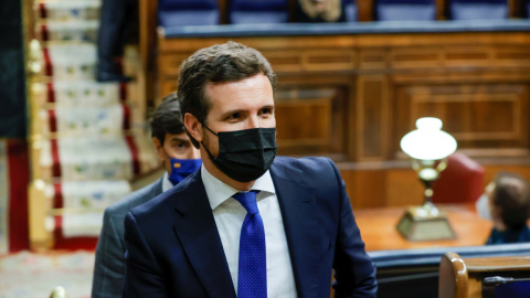 15/02/2022 - El presidente del Partido Popular, Pablo Casado, durante el pleno de este martes en el Congreso de los Diputados, en Madrid. 15/02/2022 - El presidente del Partido Popular, Pablo Casado, durante el pleno de este martes en el Congreso de los Diputados, en Madrid.
