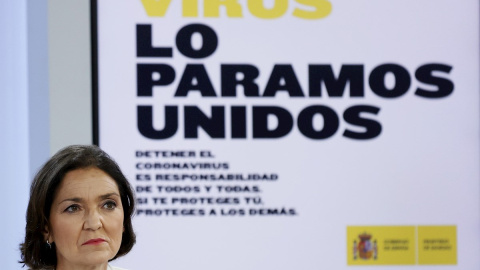 La ministra de Industria, Comercio y Turismo, Reyes Maroto, durante la rueda de prensa ofrecida tras la reunión del Consejo de Ministros, este martes 11 de mayo. La ministra de Industria, Comercio y Turismo, Reyes Maroto, durante la rueda de prensa ofrecida tras la reunión del Consejo de Ministros, este martes 11 de mayo.