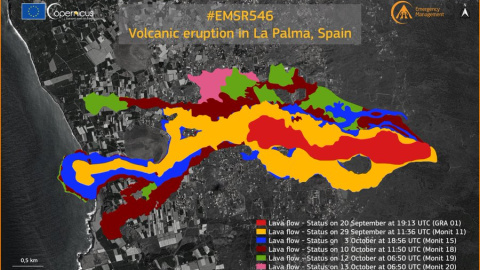 La lava afecta a 680 hectáreas y destruye 1.548 edificaciones. La lava afecta a 680 hectáreas y destruye 1.548 edificaciones.