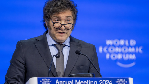 Javier Milei durante su discurso en el Foro Económico mundial, a 17 de enero de 2024, en Suiza. Javier Milei durante su discurso en el Foro Económico mundial, a 17 de enero de 2024, en Suiza.