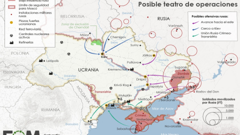 Mapa de las posibles rutas de invasión a Ucrania. Mapa de las posibles rutas de invasión a Ucrania.