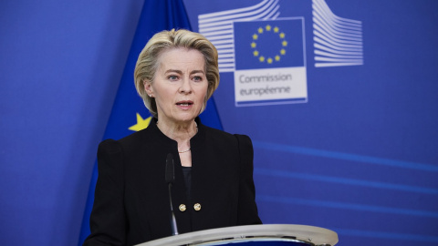 La presidenta de la Comisión Europea, Ursula von der Leyen, en una rueda de prensa, a 11 de enero de 2022, en Bélgica, Bruselas. La presidenta de la Comisión Europea, Ursula von der Leyen, en una rueda de prensa, a 11 de enero de 2022, en Bélgica, Bruselas.