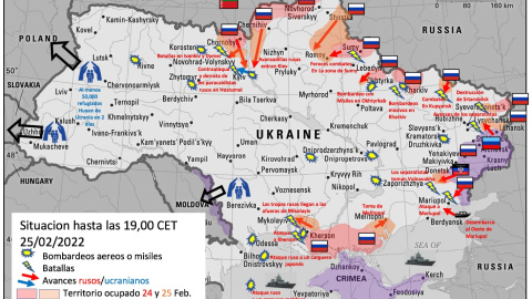 Mapa sobre los bombardeos y avances de Rusia en territorio ucraniano. Mapa sobre los bombardeos y avances de Rusia en territorio ucraniano.