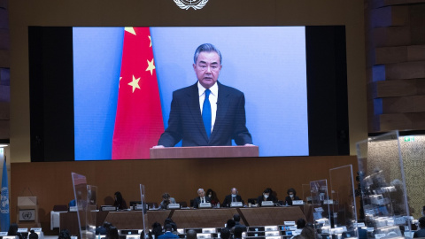 Wang Yi, ministro de Relaciones Exteriores de China, durante la 49.ª sesión ordinaria del Consejo de Derechos Humanos de las Naciones Unidas, a 28 de febrero de 2022.