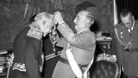 Trujillo y Franco, en la visita del primero a España en 1954. Trujillo y Franco, en la visita del primero a España en 1954.