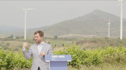 Toni Comín durant un dels últims actes de campanya d'aquest divendres sobre energies alternatives.