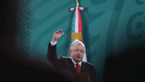 El presidente de México, Andrés Manuel López Obrador, habla durante la rueda de prensa el 21 de mayo de 2021, en el Palacio Nacional de Ciudad de México (México). El presidente de México, Andrés Manuel López Obrador, habla durante la rueda de prensa el 21 de mayo de 2021, en el Palacio Nacional de Ciudad de México (México).