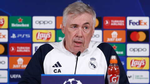 Carlo Ancelotti, entrenador del Real Madrid, durante una rueda de prensa en Madrid, a 5 de marzo de 2024. Carlo Ancelotti, entrenador del Real Madrid, durante una rueda de prensa en Madrid, a 5 de marzo de 2024.