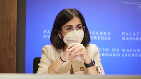 La ministra de Sanidad, Carolina Darias, comparece en rueda de prensa tras presidir desde Pamplona el pleno telemático del Consejo Interterritorial del Sistema Nacional de Salud, en el Palacio de Navarra, a 2 de junio de 2021. La ministra de Sanidad, Carolina Darias, comparece en rueda de prensa tras presidir desde Pamplona el pleno telemático del Consejo Interterritorial del Sistema Nacional de Salud, en el Palacio de Navarra, a 2 de junio de 2021.