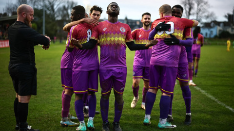 04/03/2024 Los jugadores del Clapton Community FC en el Old Spotted Dog Ground, en el este de Londres, el 3 de febrero de 2024. 04/03/2024 Los jugadores del Clapton Community FC en el Old Spotted Dog Ground, en el este de Londres, el 3 de febrero de 2024.
