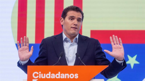 El líder de Ciudadanos, Albert Rivera, durante la rueda de prensa que ha ofrecido este viernes en Madrid en la que ha calificado de "sabotaje general" la huelga convocada este viernes en Cataluña en contra de la sentencia del Tribunal Supremo sobre el " El líder de Ciudadanos, Albert Rivera, durante la rueda de prensa que ha ofrecido este viernes en Madrid en la que ha calificado de "sabotaje general" la huelga convocada este viernes en Cataluña en contra de la sentencia del Tribunal Supremo sobre el "