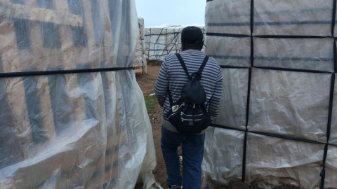 Francisco Brema, temporero migrante que vivía en el asentamiento desde hacía años, recorre las chabolas donde se alojan cientos de trabajadores de Lepe para la campaña de la fresa,el pasado marzo.- SERGIO RODRIGO Francisco Brema, temporero migrante que vivía en el asentamiento desde hacía años, recorre las chabolas donde se alojan cientos de trabajadores de Lepe para la campaña de la fresa,el pasado marzo.- SERGIO RODRIGO