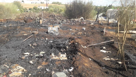 Imagen del asentamiento de temporeros de Lepe tras el último incendio.- SERGIO RODRIGO Imagen del asentamiento de temporeros de Lepe tras el último incendio.- SERGIO RODRIGO