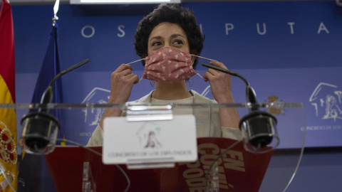 La portavoz parlamentaria de Unidas Podemos, Aina Vidal, durante una rueda de prensa el pasado día 8 de junio. La portavoz parlamentaria de Unidas Podemos, Aina Vidal, durante una rueda de prensa el pasado día 8 de junio.
