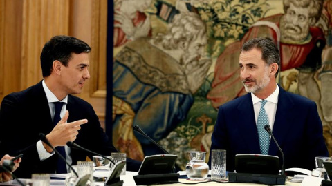 Pedro Sánchez, con el rey este lunes durante la reunión del Consejo de Seguridad Nacional. EFE/ Mariscal Pedro Sánchez, con el rey este lunes durante la reunión del Consejo de Seguridad Nacional. EFE/ Mariscal
