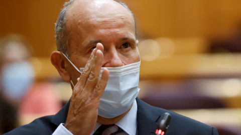 El ministro de Justicia, Juan Carlos Campo, interviene en la sesión de control al Gobierno celebrada este martes en el Senado.