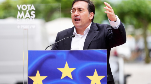 Imagen de archivo del ministro de Asuntos Exteriores, José Manuel Albares, durante un acto público de cierre de campaña del PSOE, a 7 de junio de 2024. Imagen de archivo del ministro de Asuntos Exteriores, José Manuel Albares, durante un acto público de cierre de campaña del PSOE, a 7 de junio de 2024.