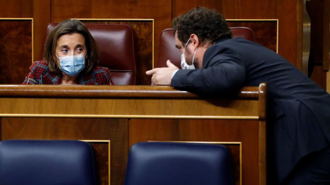 El portavoz parlamentario de Vox, Iván Espinosa de los Monteros (d), conversa con la portavoz parlamentaria del PP, Cuca Gamarra El portavoz parlamentario de Vox, Iván Espinosa de los Monteros (d), conversa con la portavoz parlamentaria del PP, Cuca Gamarra