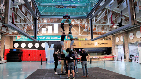 Castellers de Vilafranca durant un assaig aquest mes de maig.