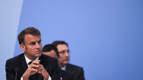 18 de julio de 2024. El presidente francés, Emmanuel Macron, en la sesión plenaria inaugural de la reunión de la Comunidad Política Europea (CPE) en el Palacio de Blenheim (Oxfordshire), Gran Bretaña. 18 de julio de 2024. El presidente francés, Emmanuel Macron, en la sesión plenaria inaugural de la reunión de la Comunidad Política Europea (CPE) en el Palacio de Blenheim (Oxfordshire), Gran Bretaña.