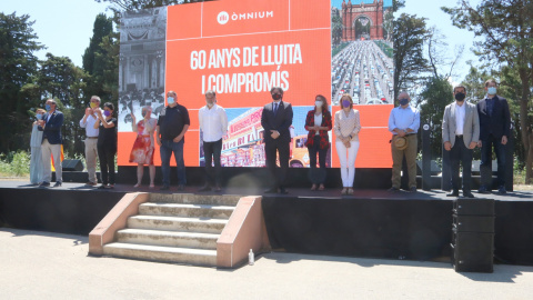 Els polítics indultats i dels exiliats al final de l'acte d'Elna. Imatge del 16 de juliol del 2021