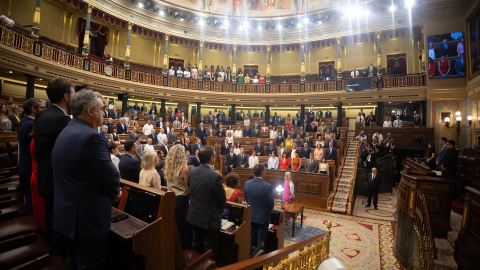 Minuto de silencio por los asesinatos machistas ocurridos el fin de semana pasado durante una sesión extraordinaria en el Congreso de los Diputados, a 17 de julio de 2024, en Madrid (España). Minuto de silencio por los asesinatos machistas ocurridos el fin de semana pasado durante una sesión extraordinaria en el Congreso de los Diputados, a 17 de julio de 2024, en Madrid (España).