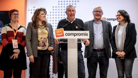 Joan Baldoví (Compromís) comparece para analizar los resultados./ Biel Aliño (EFE)