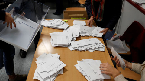 Recuento de votos en un colegio electoral de Madrid. (REUTERS) Recuento de votos en un colegio electoral de Madrid. (REUTERS)