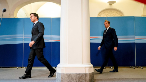 El primer ministro holandés en funciones, Mark Rutte, en una rueda de prensa el lunes 19 de julio de 2021. El primer ministro holandés en funciones, Mark Rutte, en una rueda de prensa el lunes 19 de julio de 2021.