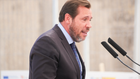 Óscar Puente, interviene durante la inauguración de la autopista ferroviaria Valencia-Madrid, en el Puerto de Valencia, a 22 de julio de 2024. Óscar Puente, interviene durante la inauguración de la autopista ferroviaria Valencia-Madrid, en el Puerto de Valencia, a 22 de julio de 2024.
