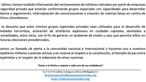 Advertencia de Veteranos por Colombia Advertencia de Veteranos por Colombia