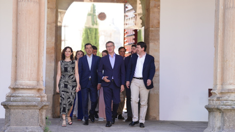 Isabel Díaz Ayuso, Juanma Moreno, Alberto Núñez Feijóo y Alfonso Fernández Mañueco, el pasado mes de julio en Salamanca. Isabel Díaz Ayuso, Juanma Moreno, Alberto Núñez Feijóo y Alfonso Fernández Mañueco, el pasado mes de julio en Salamanca.