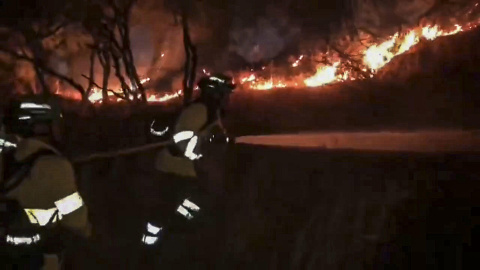 Varios efectivos trabajan para combatir el incendio forestal declarado este domingo en la Sierra de Andújar (Jaén) Varios efectivos trabajan para combatir el incendio forestal declarado este domingo en la Sierra de Andújar (Jaén)