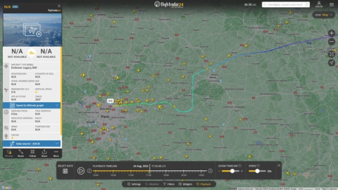 Captura en FlightRadar de la aproximación a París-Le Bourget del vuelo de Pavel Durov. Captura en FlightRadar de la aproximación a París-Le Bourget del vuelo de Pavel Durov.