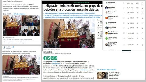 Capturas del primer tuit difundiendo el bulo por parte del portavoz de VOX Granada, Onofre Miralles; del primer tuit de OkDiario difundiendo el bulo; y de la publicación de OkDiario, 13 minutos después del primer tuit. Capturas del primer tuit difundiendo el bulo por parte del portavoz de VOX Granada, Onofre Miralles; del primer tuit de OkDiario difundiendo el bulo; y de la publicación de OkDiario, 13 minutos después del primer tuit.