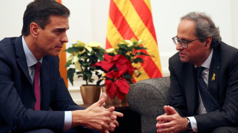 Pedro Sánchez i Quim Torra a la reunió que han mantingut al Palau de Pedralbes. Pedro Sánchez i Quim Torra a la reunió que han mantingut al Palau de Pedralbes.