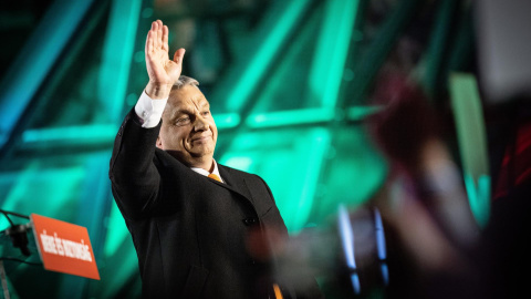 04/04/2022. Viktor Orbán celebrando su victoria en las elecciones generales húngaras, a 03/04/2022, 04/04/2022. Viktor Orbán celebrando su victoria en las elecciones generales húngaras, a 03/04/2022,