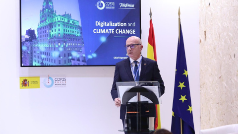 El consejero delegado de Telefónica, Ángel Vilá, durante su intervención en la COP25. E.P. El consejero delegado de Telefónica, Ángel Vilá, durante su intervención en la COP25. E.P.