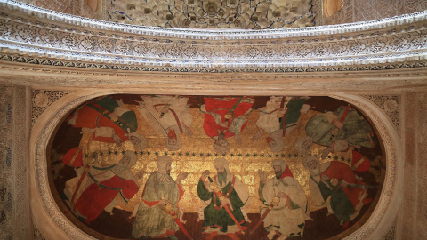 Presentación de la la restauración de las pinturas sobre cuero de las bóvedas de la Sala de los Reyes de la Alhambra de Granada. EFE/PEPE TORRES Presentación de la la restauración de las pinturas sobre cuero de las bóvedas de la Sala de los Reyes de la Alhambra de Granada. EFE/PEPE TORRES