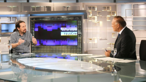 Pablo Iglesias durante la entrevista con Pedro Piqueras en los 'Informativos Telecinco' / PODEMOS Pablo Iglesias durante la entrevista con Pedro Piqueras en los 'Informativos Telecinco' / PODEMOS