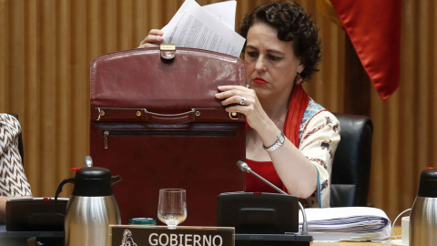 La ministra de Trabajo, Migraciones y Seguridad Social, Magdalena Valerio, al inicio de su comparecencia en el Congreso. EFE/Chema Moya La ministra de Trabajo, Migraciones y Seguridad Social, Magdalena Valerio, al inicio de su comparecencia en el Congreso. EFE/Chema Moya