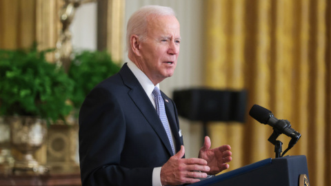 27/05/2022 - Imagen del presidente estadounidense Joe Biden hablando durante un evento en la Sala Este de la Casa Blanca el 25 de mayo de 2022. 27/05/2022 - Imagen del presidente estadounidense Joe Biden hablando durante un evento en la Sala Este de la Casa Blanca el 25 de mayo de 2022.